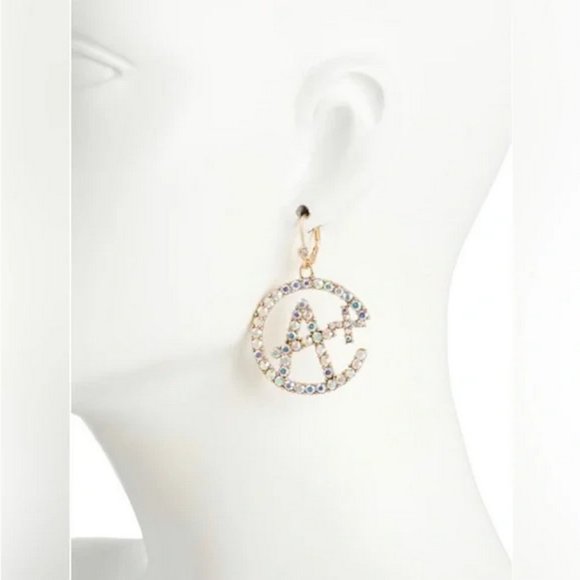 Betsey Johnson A+ School Collection Drop Earrings Pave Iridescent Crystal NWT - Picture 1 of 6
